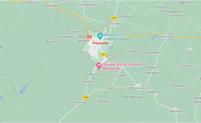 Mapa miasta Przysucha
